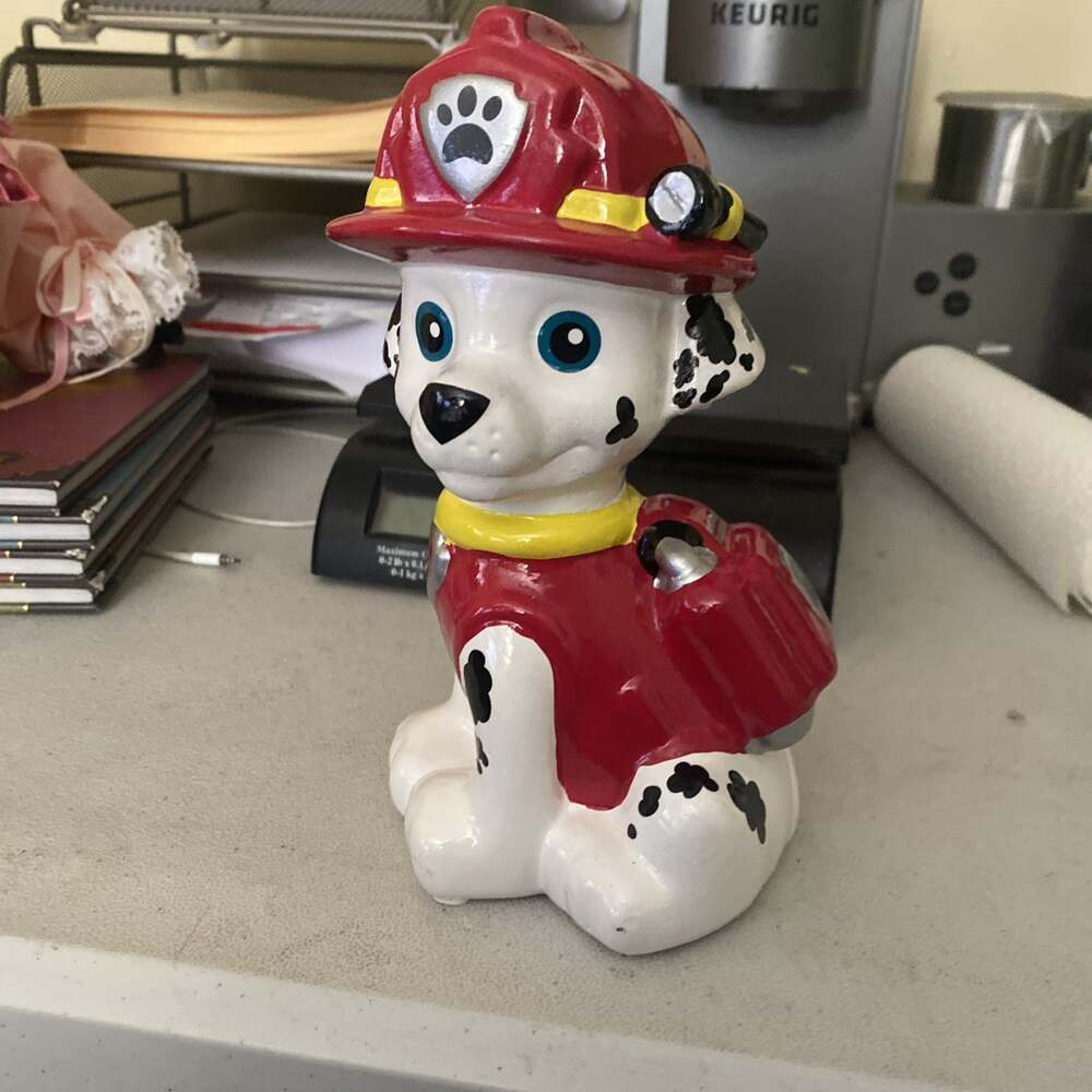 Paw Patrol Marshall Piggy Bank Ceramic 8" Fireman 2022 Spinmaster Dalmation Dog